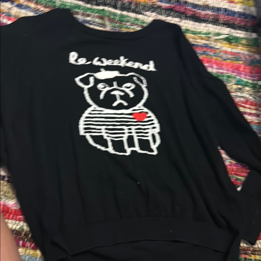 French Connection Black Sweater with Dog Design